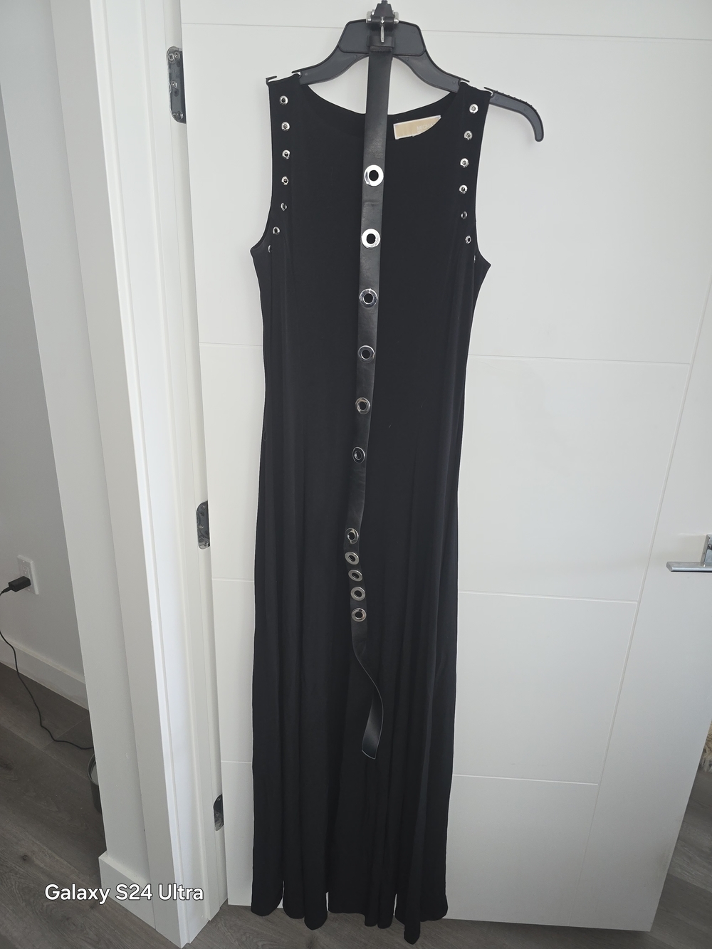 MICHAEL Michael Kors Black Sleeveless Maxi Dress with Grommet Accents